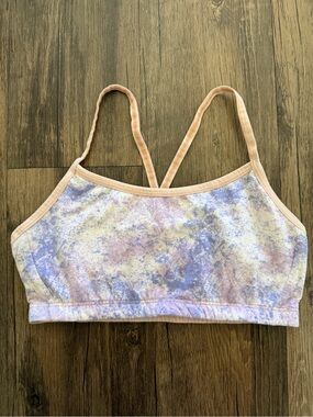 Oomla Intimates & Sleepwear Crossed Straps Cream Purple Splatter Cotton Bra S